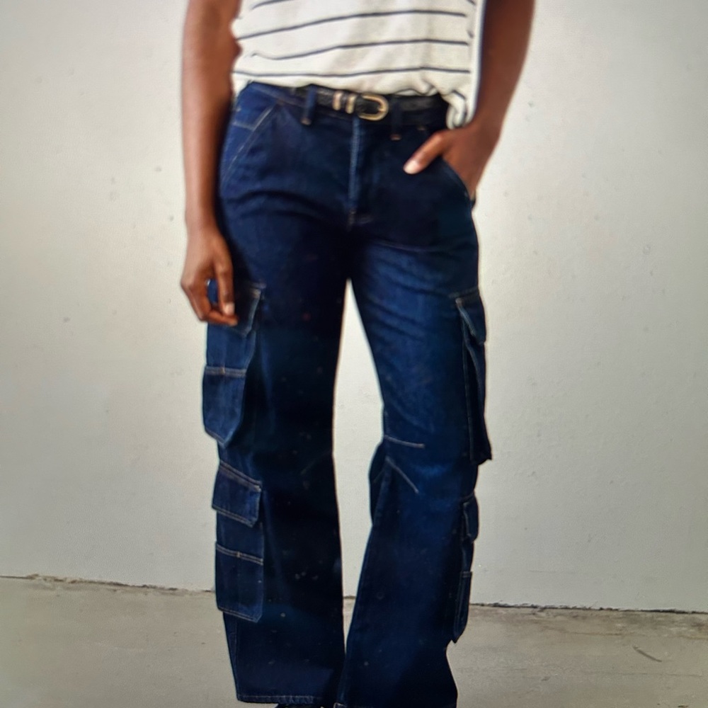 Ruti Off Duty Dark Denim Wide Leg Cargo Jeans Size 12
